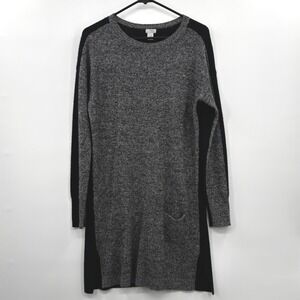 Halogen Cashmere Sweater Dress Black Grey‎ ColorBlock Long Sleeve Pocket Size S